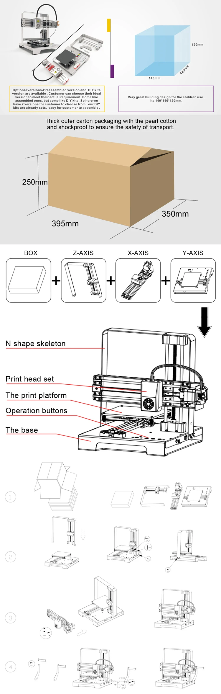 Easythreed Mercury модуль DIY металлический каркас высокая точность хобби DIY 3d принтер точность портативный 3d принтер