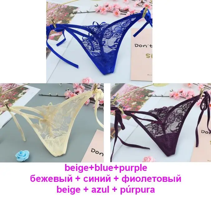 beige bluepurple8011 3 шт./партия, Бандажное женское нижнее белье, женские кружевные трусики, стринги для девочек, сексуальные стринги, милые подростковые трусики с бантом, 7 цветов, модные, XS-xL - Цвет: beige bluepurple8011