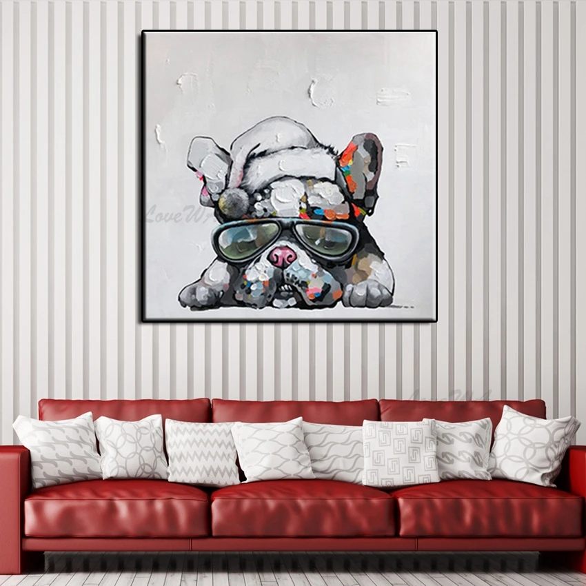 

100% Hand Painted Pet Dog Picture Oil Painting Canvas Wall Paintings Animal Dog Art Canvas Hand Wall Art For Children Room Decor