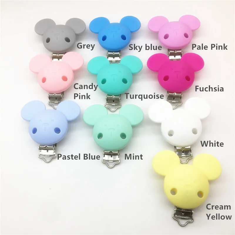 Chenkai 10pcs BPA Free Silicone Mouse Clips DIY Baby Teether Pacifier Dummy Montessori Sensory Jewelry Holder Chain Mickey Clips
