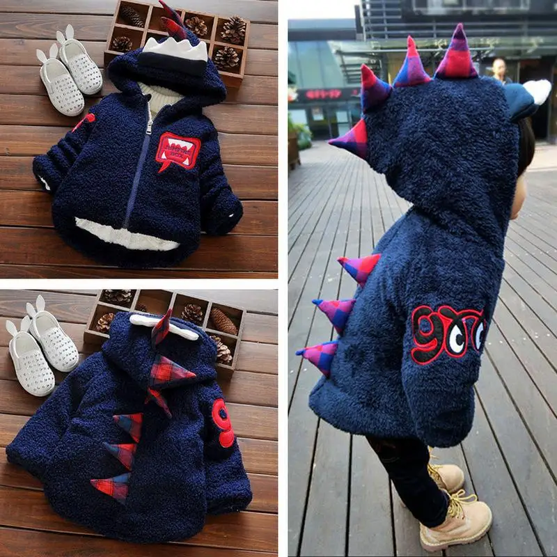 Детская хлопковая куртка с динозавром утепленная для маленьких мальчиков и