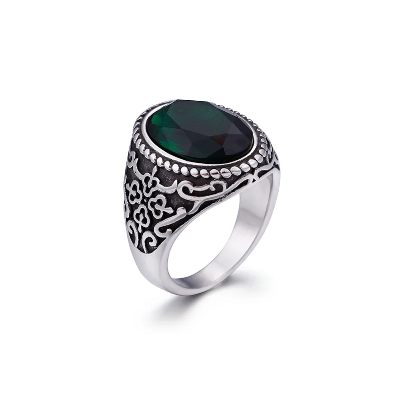 Silver Green Высокое качество стразы кольцо для Для мужчин Винтаж Нержавеющая сталь обручальное кольцо синий и красный цвета зеленый прозрачный кольцо с большим камнем вечерние Титан ювелирные изделия - Цвет основного камня: Silver Green
