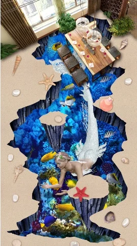 

[Self-Adhesive] 3D Pretty Sea Daughter 6 Non-slip Waterproof Photo Self-Adhesive Floor Mural Sticker WallPaper Murals Print