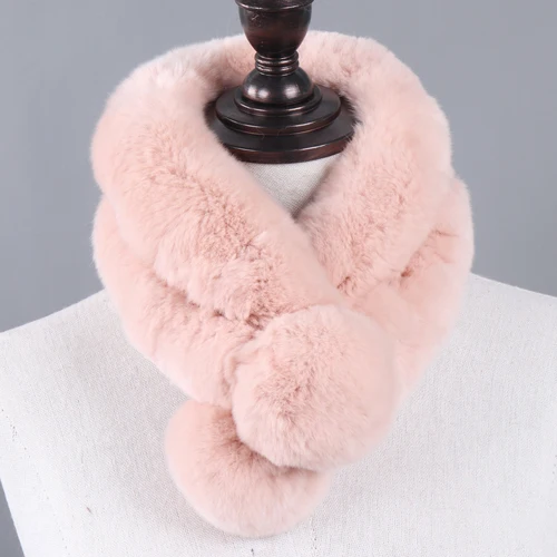 pink Настоящий мех кролика кольцо женские зимние шарфы помпоны кролика Рекс шарф теплый мягкий пушистый натуральный брелок с мехом глушители - Цвет: pink