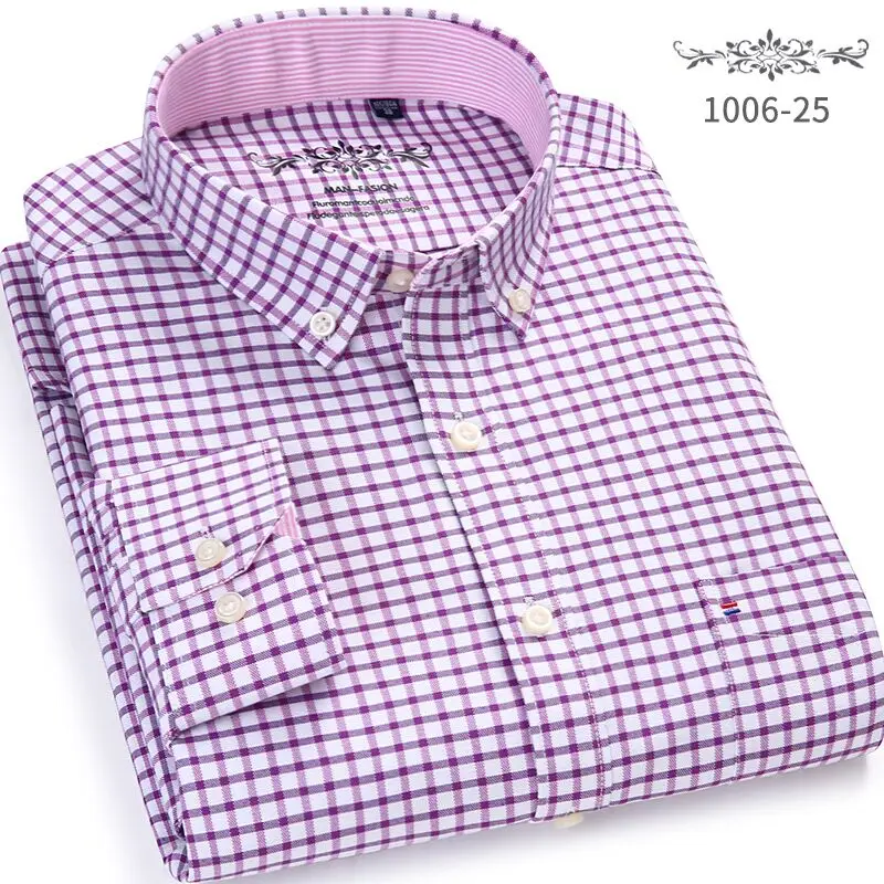 Мужской с длинным рукавом в клетку/полоску Оксфорд Платье рубашка одним