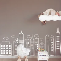 whimsical doodled city skyline wall art vinyl decal for kids rooms play rooms bedroom stickers day cares schools libraries s419