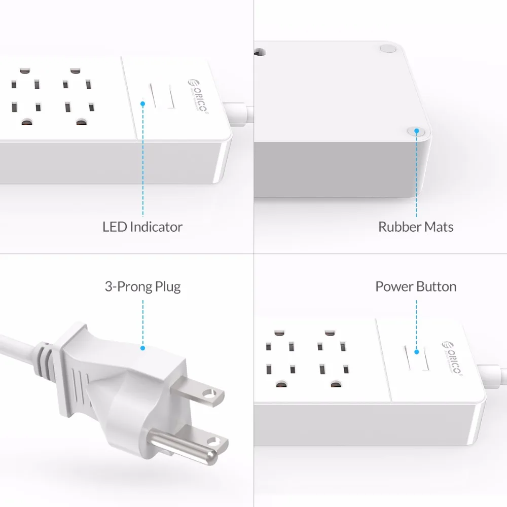 ORICO USP-12A4U силовая полоса 4 порта USB 12 розеток переменного тока двойная Встроенная