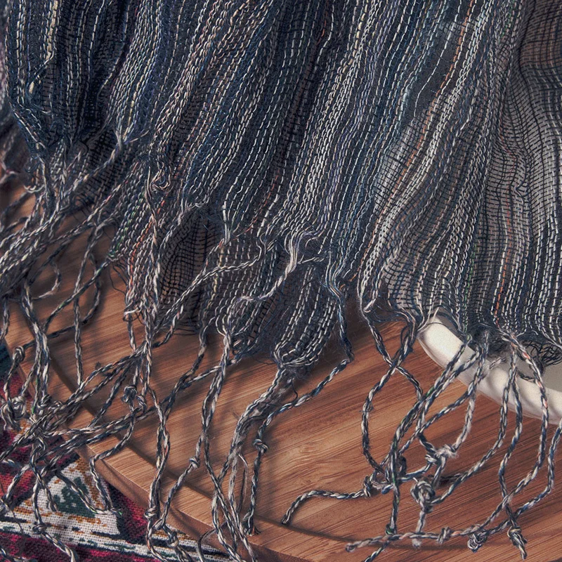 Шарф женский в полоску 100% см льняной модный удобный с кисточками для отдыха 5