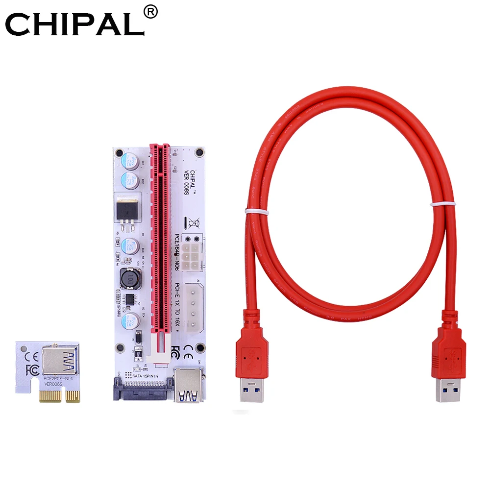 Райзер CHIPAL для видеокарты адаптер 4 контактного 6 SATA 3 в 1 100 см|pci-e riser card|riser cardpcie 1x to