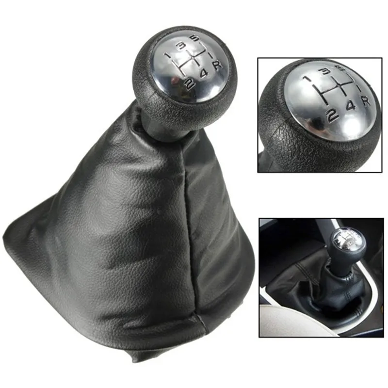 

Black Chrome Leather Car Auto 5 speed Manual Gear Stick Shift Lever Knob fit for Peugeot 207 307 406