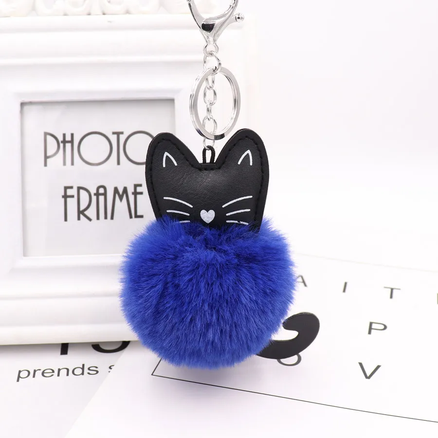 Cat Mini key chain car plush keychain Women Fluffy Fur Ball Keyring Handbag lanyard for keys Pompom Key Chain Accessories |