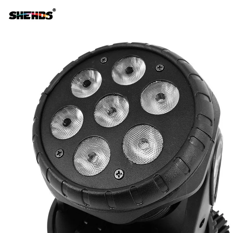 Быстрая доставка LED Wash 7x18 Вт RGBWA + UV Moving Head Lighting 6in1 BGBWA для диско DJ KTV 12/16DMX каналов SHEHDS