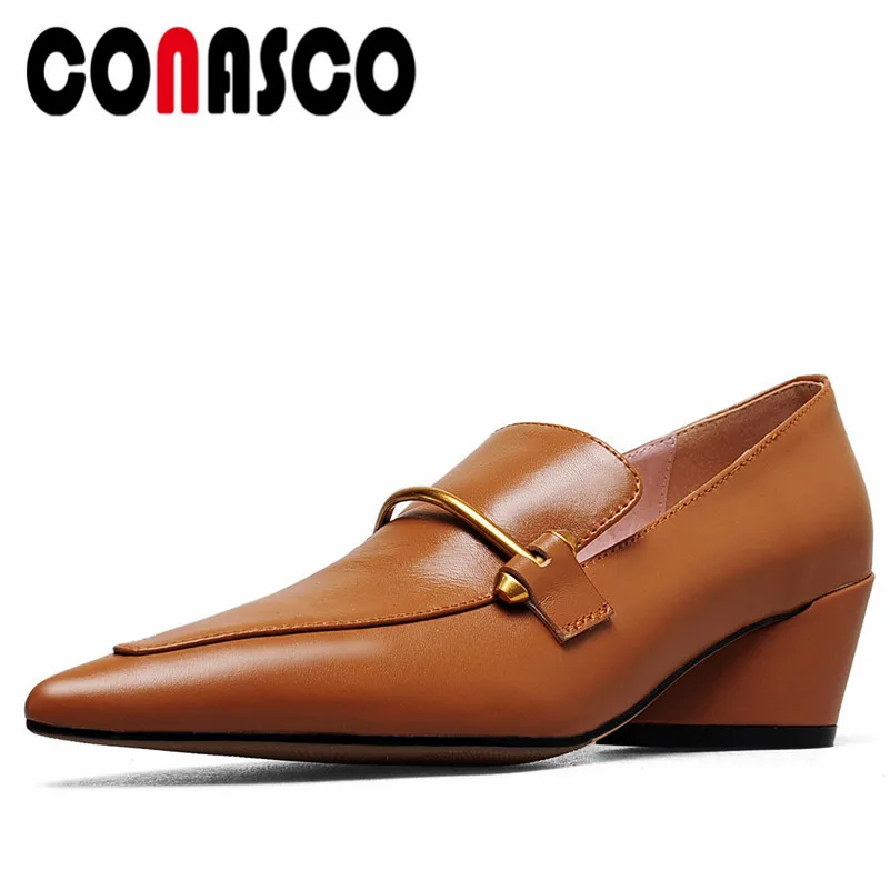 

CONASCO брендовые свадебные туфли в стиле ретро, в сдержанном стиле, повседневный или офисный стиль, натуральная кожа/Новинка; Женские туфли-ло...