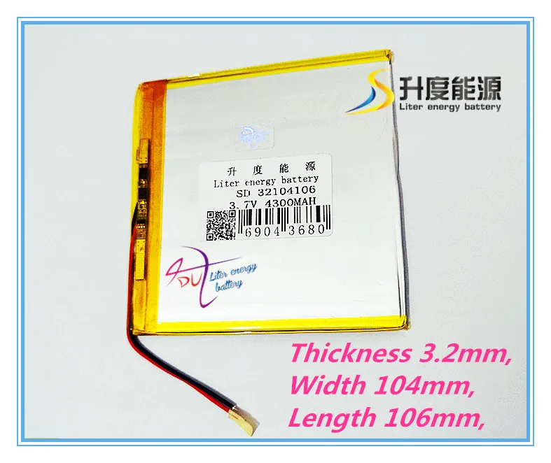 Литровая степень энергии ультра тонкий большой емкости 3 7 V 32104106 планшетный ПК