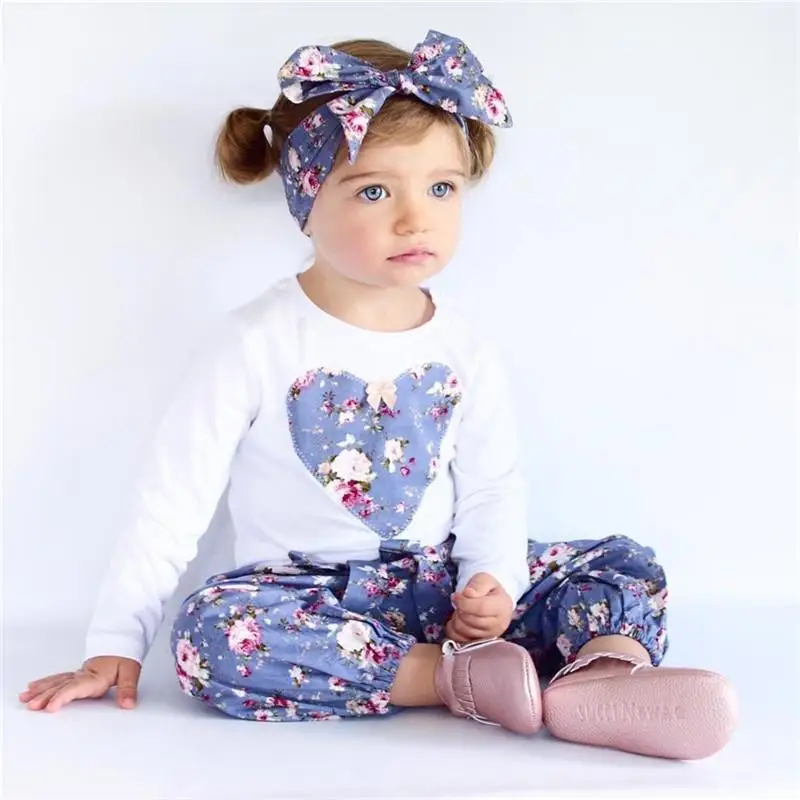 Детская одежда для девочек Цветочный наряд костюмы малышей с цветочным рисунком
