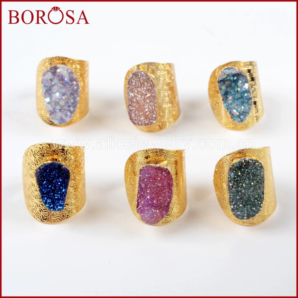 BOROSA 5/10 шт. золото Цвет Радуга Титан AB Druzy Регулируемые кольца модные Разноцветные