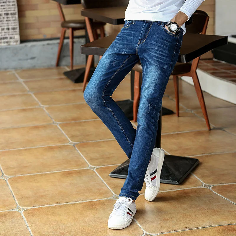 Мужские рваные джинсы на пуговицах повседневные облегающие прямые весну большие