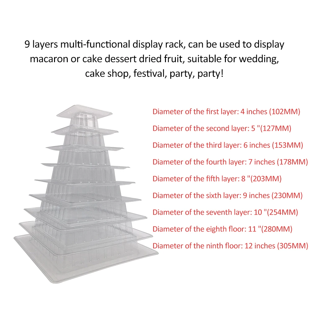 Высокое качество 9 Ярусов квадратный пирог дисплей День рождения Свадьба