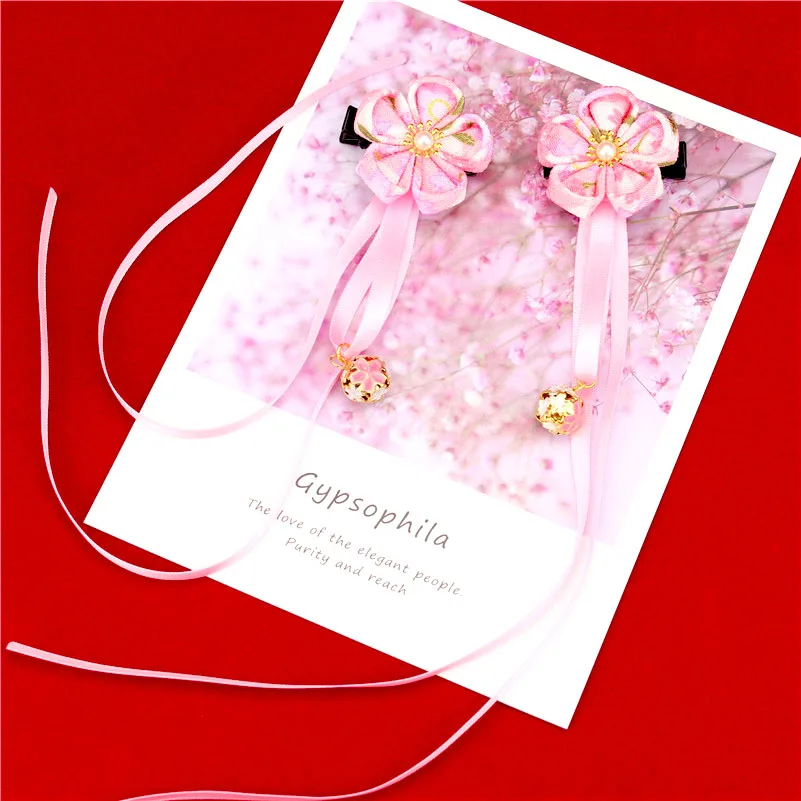 Принцесса заколки для волос заколки Kanzashi Yukata аксессуары для кимоно красный розовый девушки кисточкой цветок ленты Бисероплетение фестиваль подарок