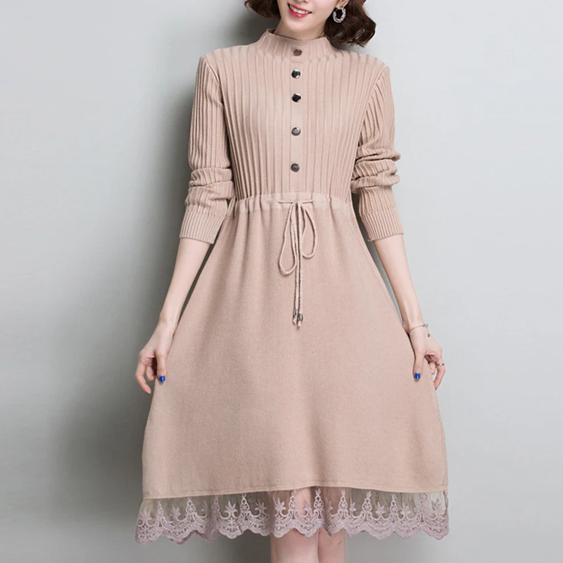 OMIKRON элегантное вязаное платье для женщин Осеннее женское белое платье-свитер с