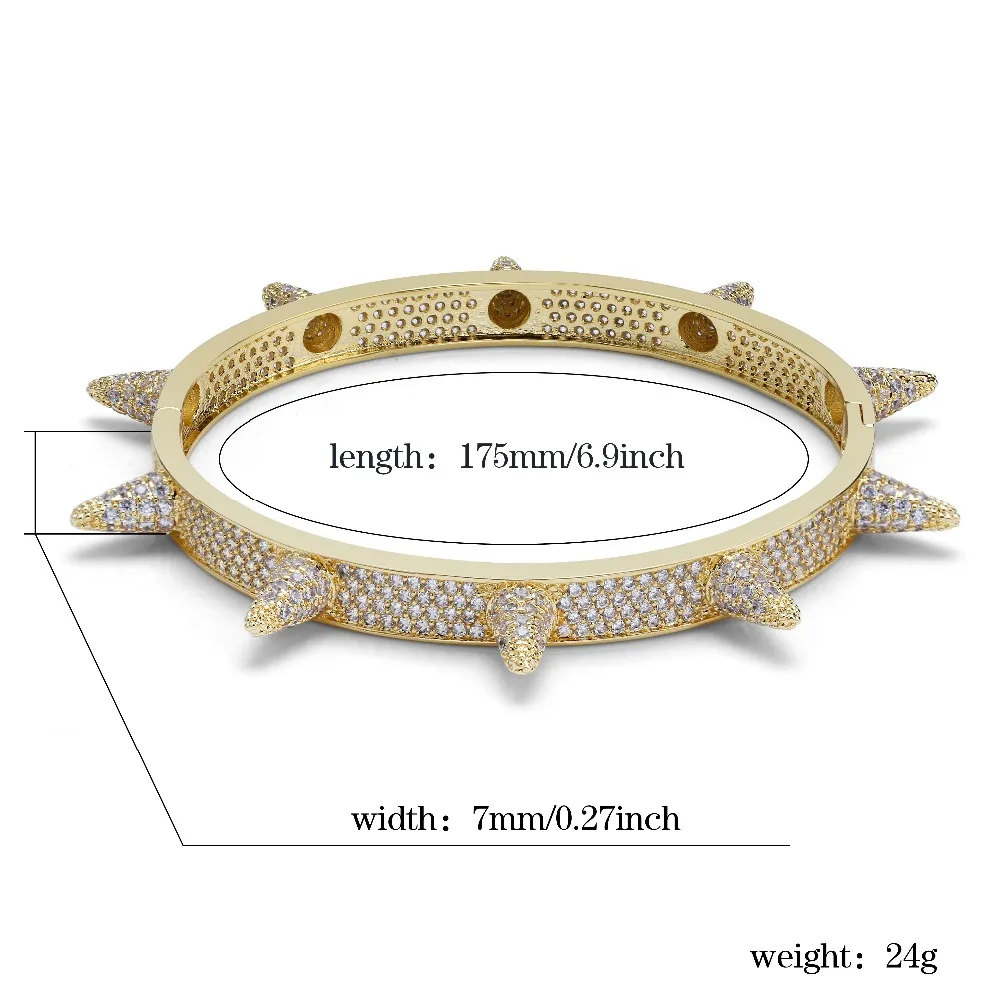 

TOPGRILLZ Iced Out Spikes Bangles Rivet Cone Stud Cuff Twist Thorns Bracelets Cubic Zirconia Bling Bling AAA Hip Hop Jewelry