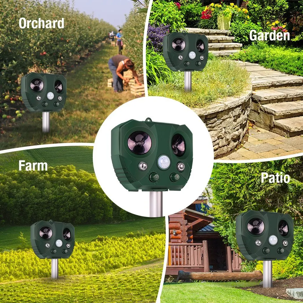 Solar Powered Ultrasonic Animal Pest Repeller Motion Activated Outdoor Waterproof PIR Repellent for Dogs Cats Birds Rats w/ LED | Освещение
