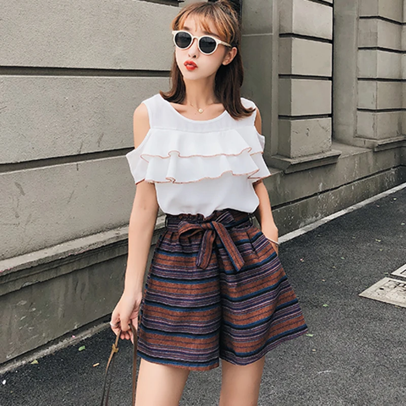 2018 новые летние Для женщин комплекты 2 шт. топы белого цвета элегантные с