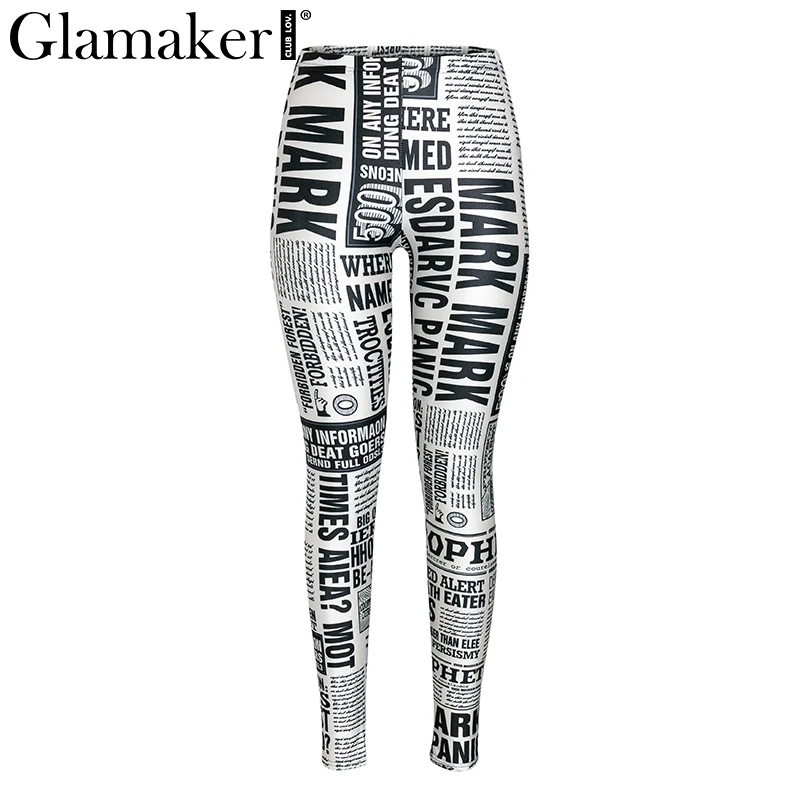 Черный Glamaker тренировочные леггинсы женские брюки Капри осенние обтягивающие теплые леггинсы с газетным принтом сексуальные эластичные Леггинсы пуш-ап - Цвет: Черный