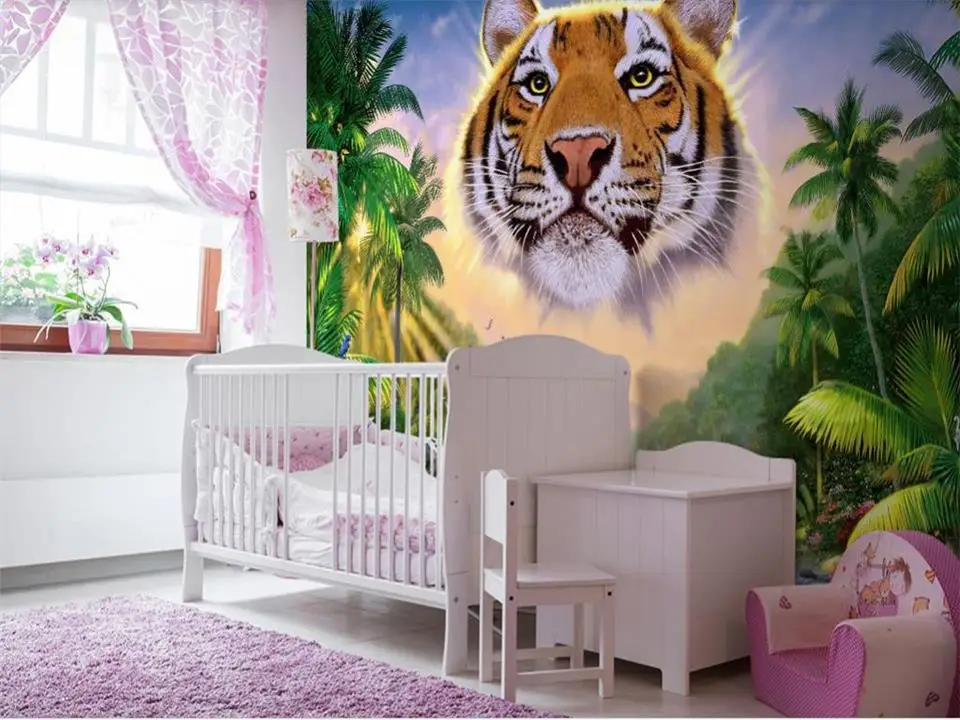Пользовательские 3d фото обои для детской комнаты Фреска кокосовый Лес Тигр