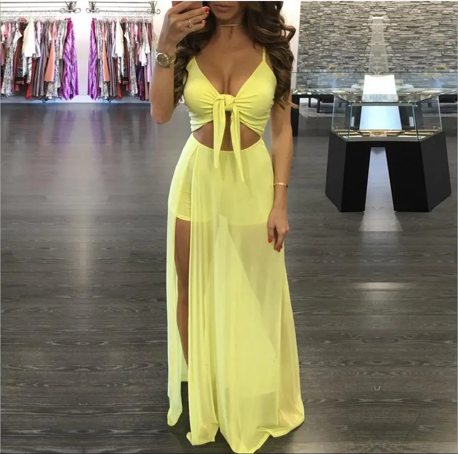 2019 Latest Blasting the net yarn Patchwork Bow tie Hollow Out V-Noeck Vestidos chest knot a variety of wear method dress | Женская