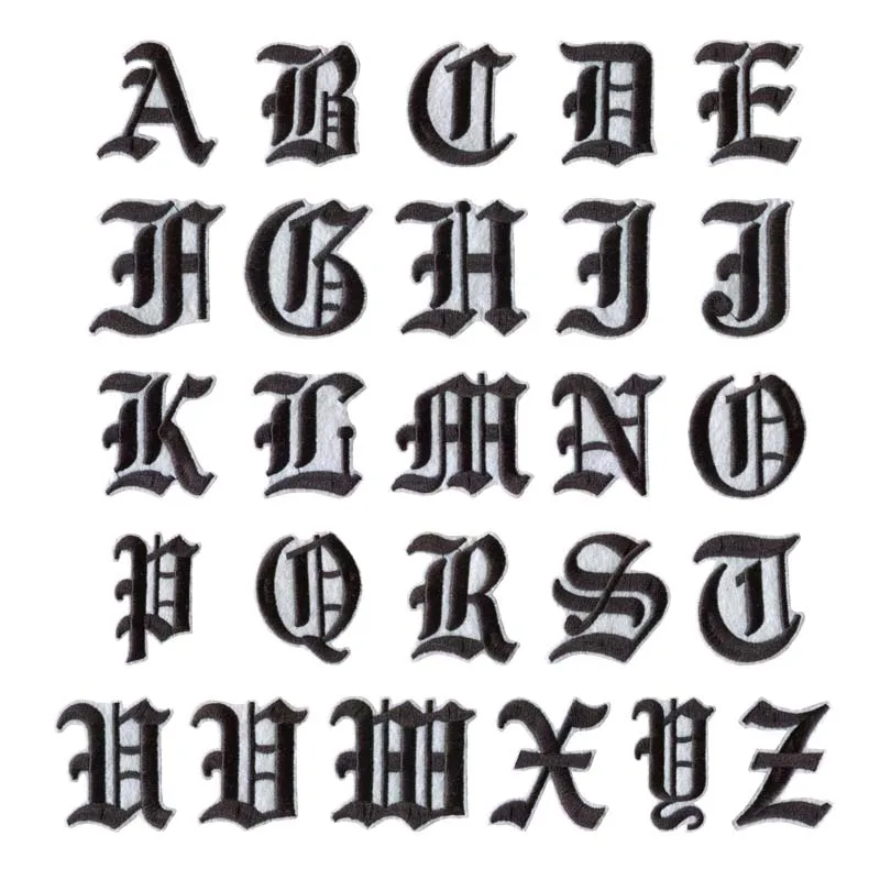 Font set 10 of 26pcs A-Z, 26 шт./лот, алфавит, старый английский шрифт, нашивки с надписями, вышитая железная нашивка, пришитые сумки, высота 5 см - Цвет: Font set 10 of 26pcs