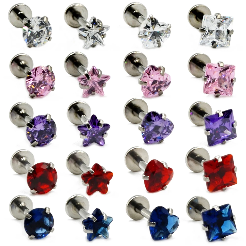 Showlove 100pcs смешанные 5 цветов хирургическая сталь CZ Циркон серьги Козелок