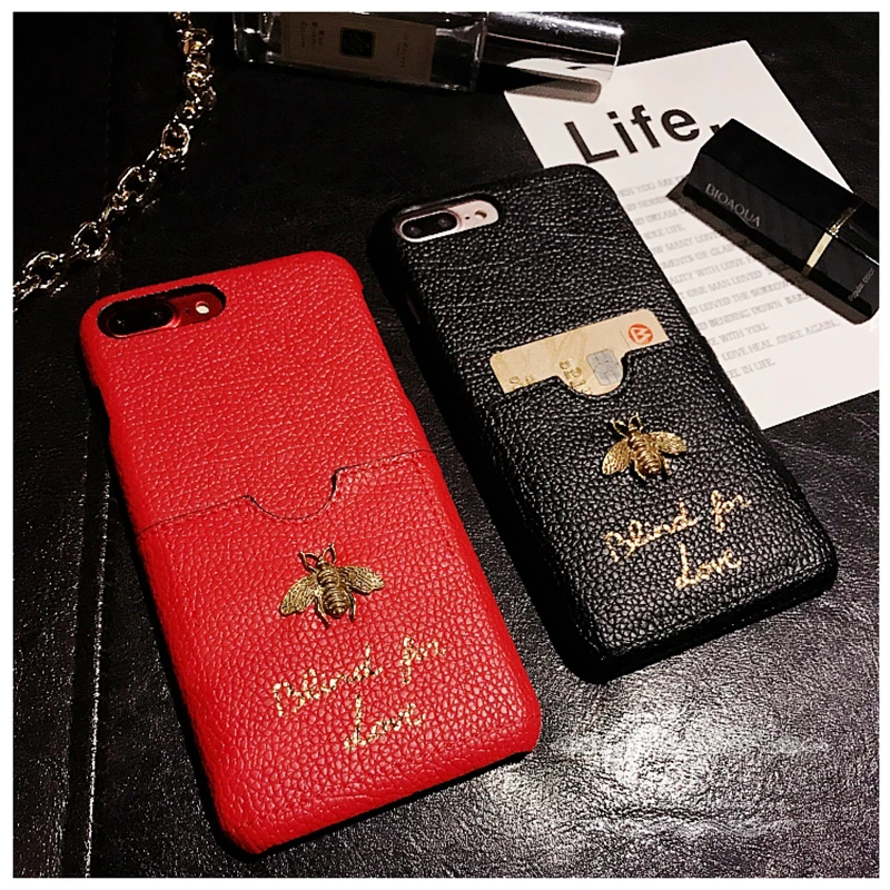 Luxury Fashion brand Classic 3D Metallic Honey Bee Card soft Leather hard phone case for iphone6 7 8plus X XR XS Max cover |