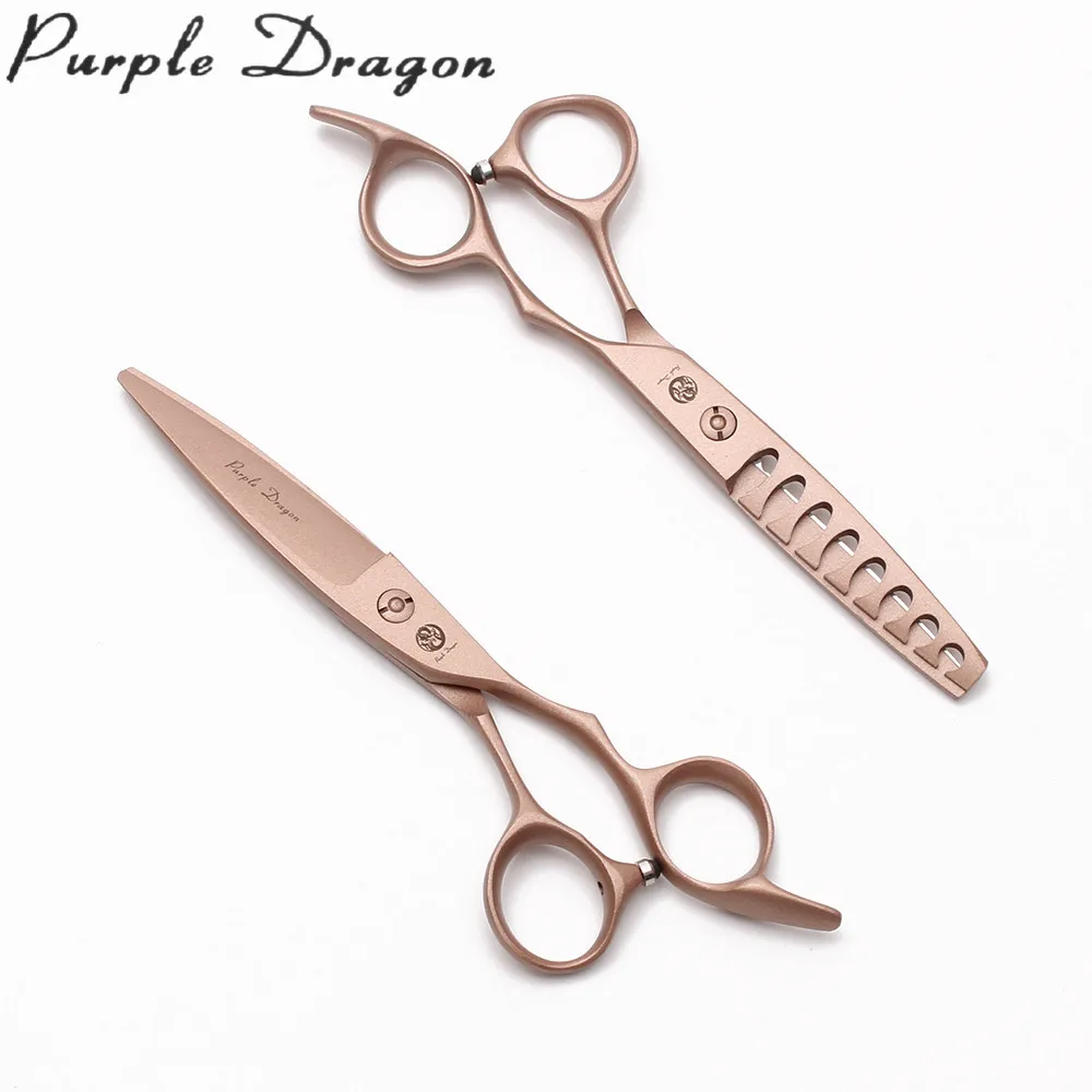 Z9122 6&quot 17cm 440C Purple Dragon Rose Gold Hairdresser's Shears Cutting Scissors Thinning Willow Leaf Shape Hair | Красота и