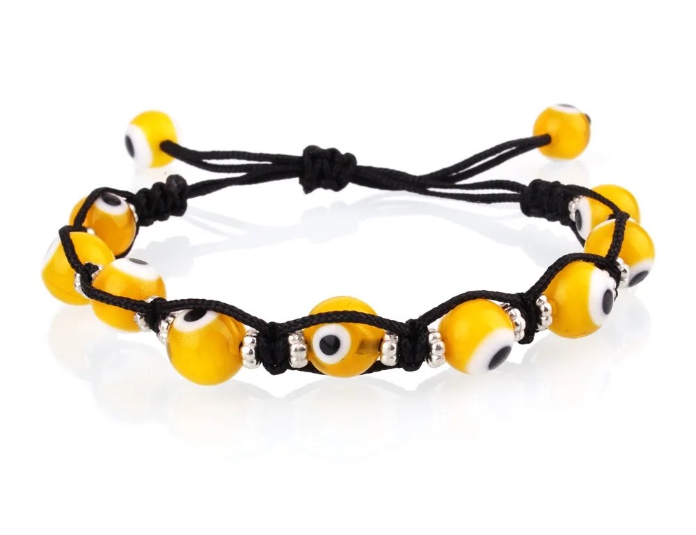 Round Evil Eye Glass Beads Macramed Bracelet For Woman Man Femme Blue Greece Black Thread Adjustable Protection Jewelry Gift | Украшения и