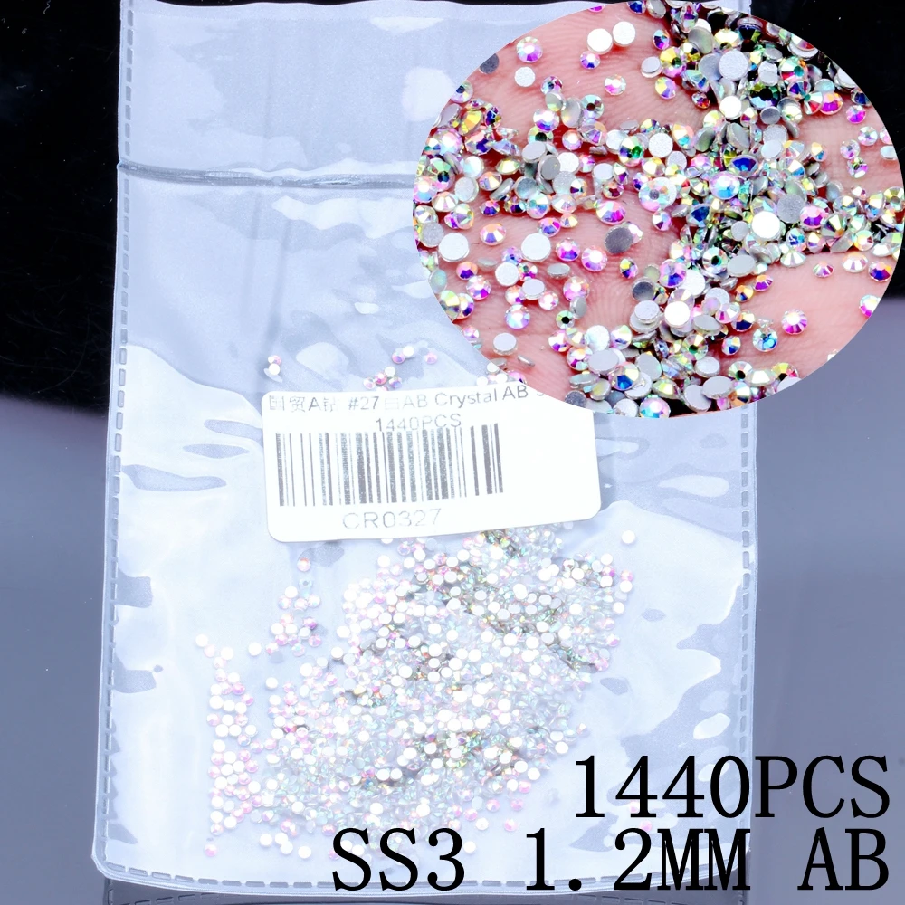 AB ss3 1440pcs Хрустальные стразы SS3-SS8 с плоской задней частью ногтей горный хрусталь 3D не исправление ногтей Украшение DIY стеклянные стразы - Цвет: AB ss3 1440pcs