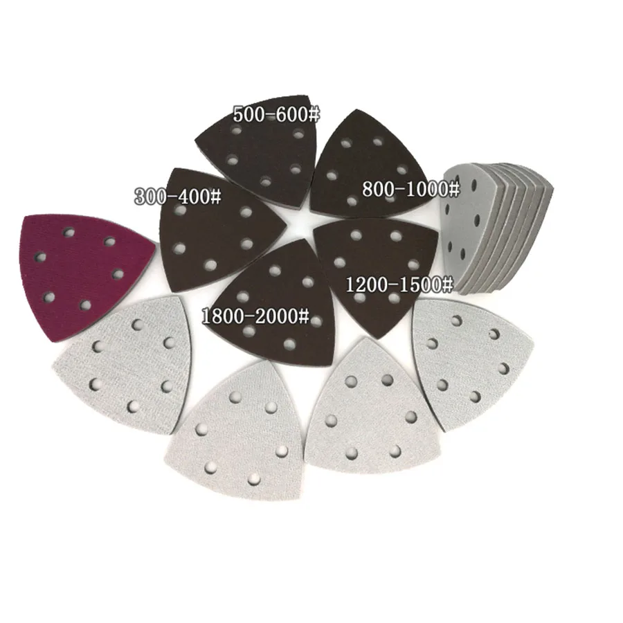 6 Holes Red Sandpaper Triangle Sponge Flocking Sand Paper 90x90x90mm Grit 300-2000 Disc Abrasive Tools For Polishing | Инструменты