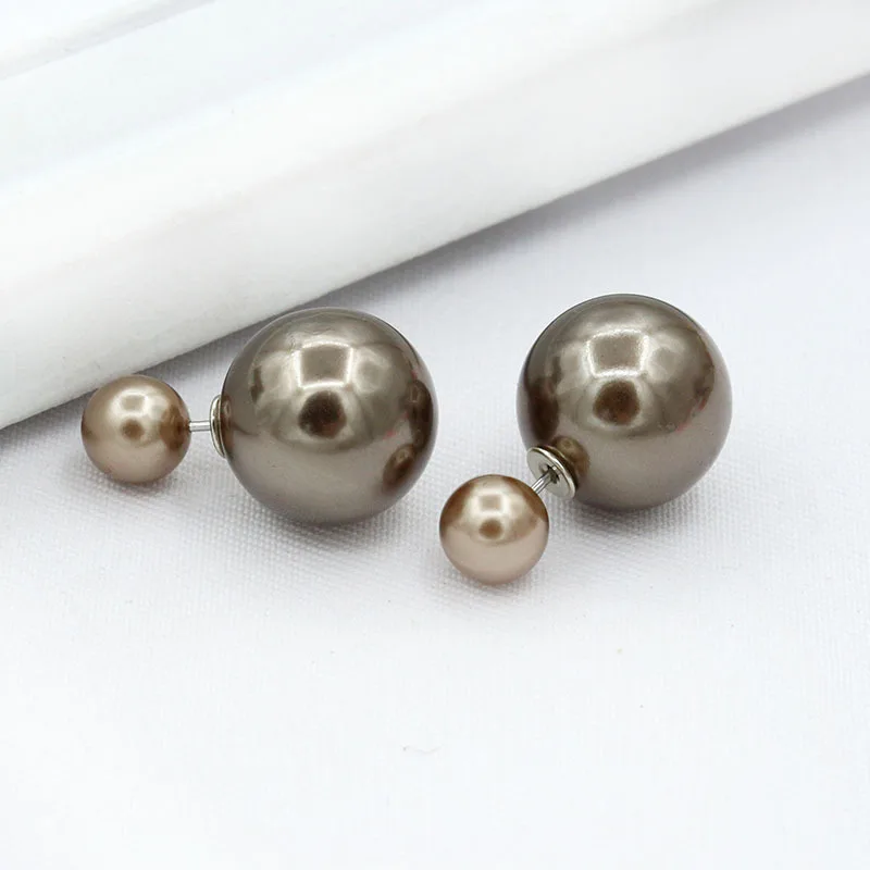 Двухсторонние жемчужные серьги-гвоздики с двумя бусинами круглые серьги-шарики