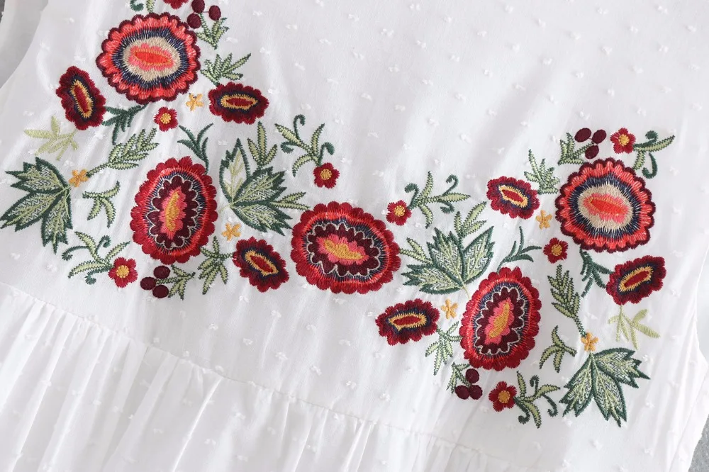 JOJX Белый рукавов boho длинное платье 2018 Винтаж цветочной вышивкой Повседневное