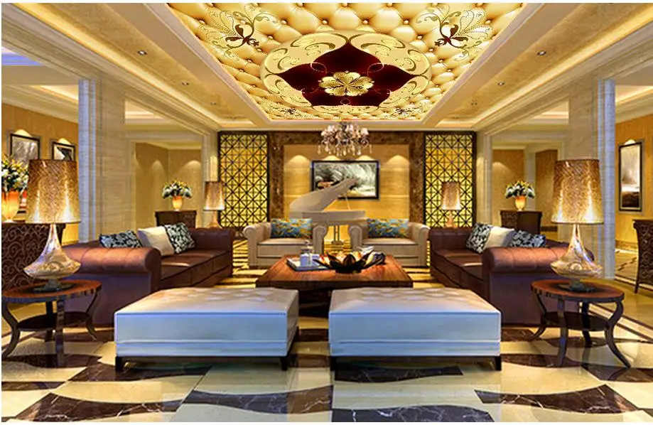 Home Decoration European luxury leather 3D zenith ceiling wallpaper 3d murals | Обустройство дома