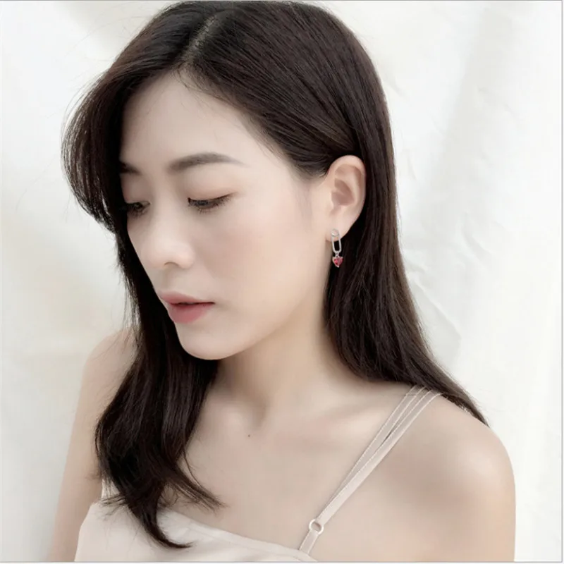 

HEYLUOKE 2019 New Sale Earings Brincos Untique Safety Pin Shape Earring For Women Dangle Delicate Red AAA Cz