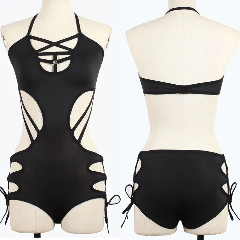 Женское сексуальное Бандажное белье с лямкой на шее боди вырезами