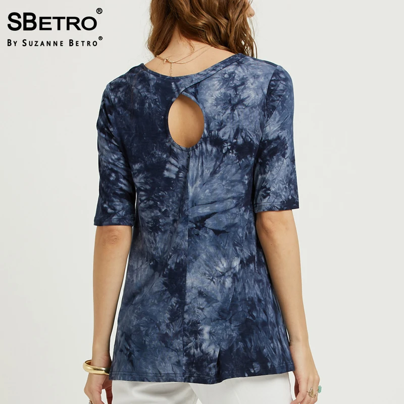 SBetro Tie Dye Футболка женская Индиго Sccopneck 3/4 Slv модная трендовая летняя повседневная