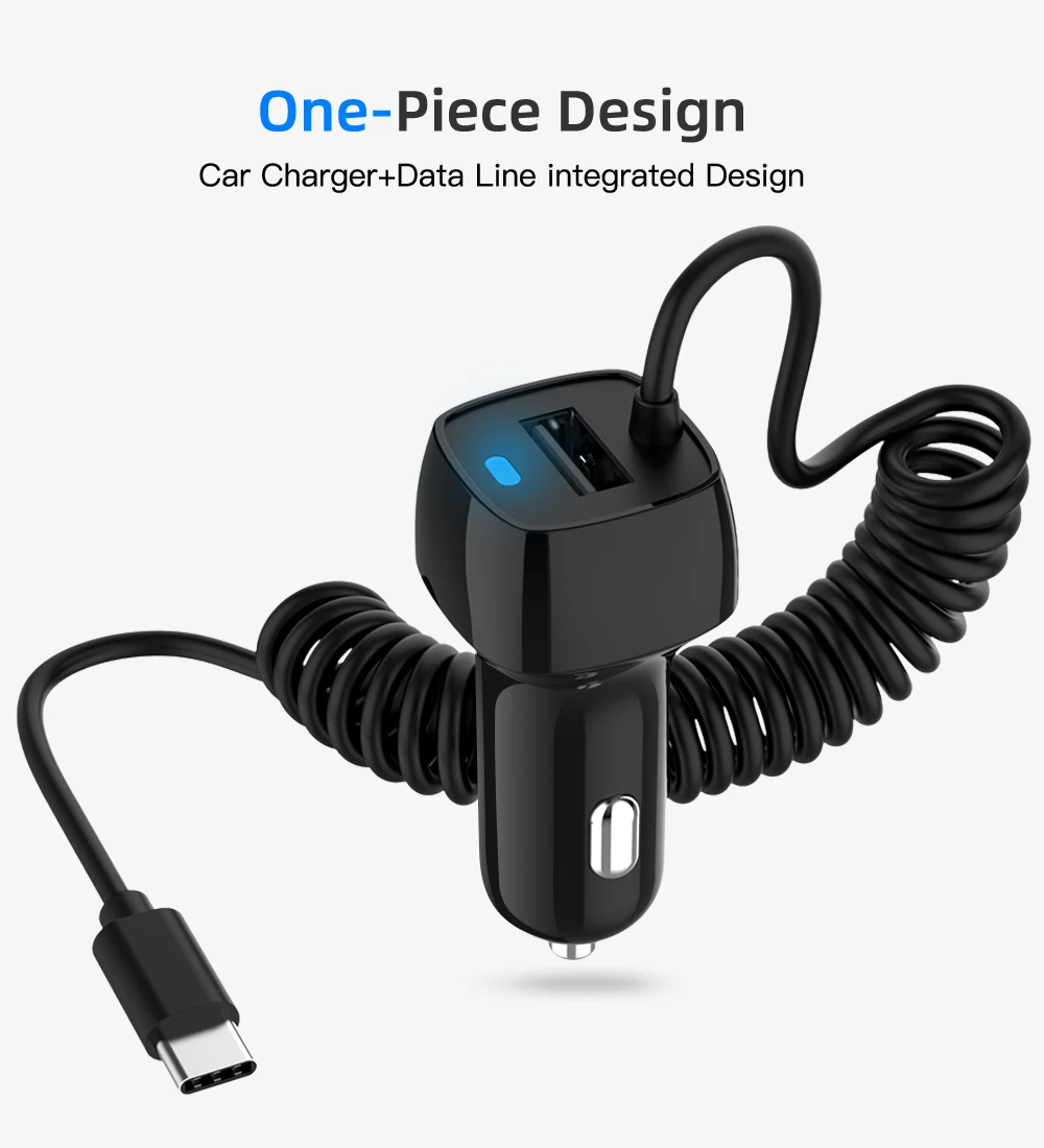 Автомобильное usb-устройство для зарядки телефона с светодиодный для Xiaomi huawei автомобиля-Зарядное устройство Тип C Micro USB кабель для быстрой зарядки для samsung S9 S8