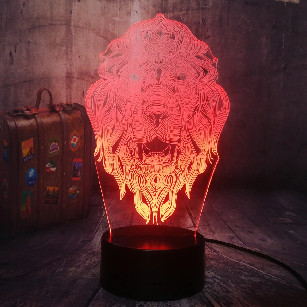 Животный Лев крутой 3D СВЕТОДИОДНЫЙ Ночник светильник USB RGB настольная лампа