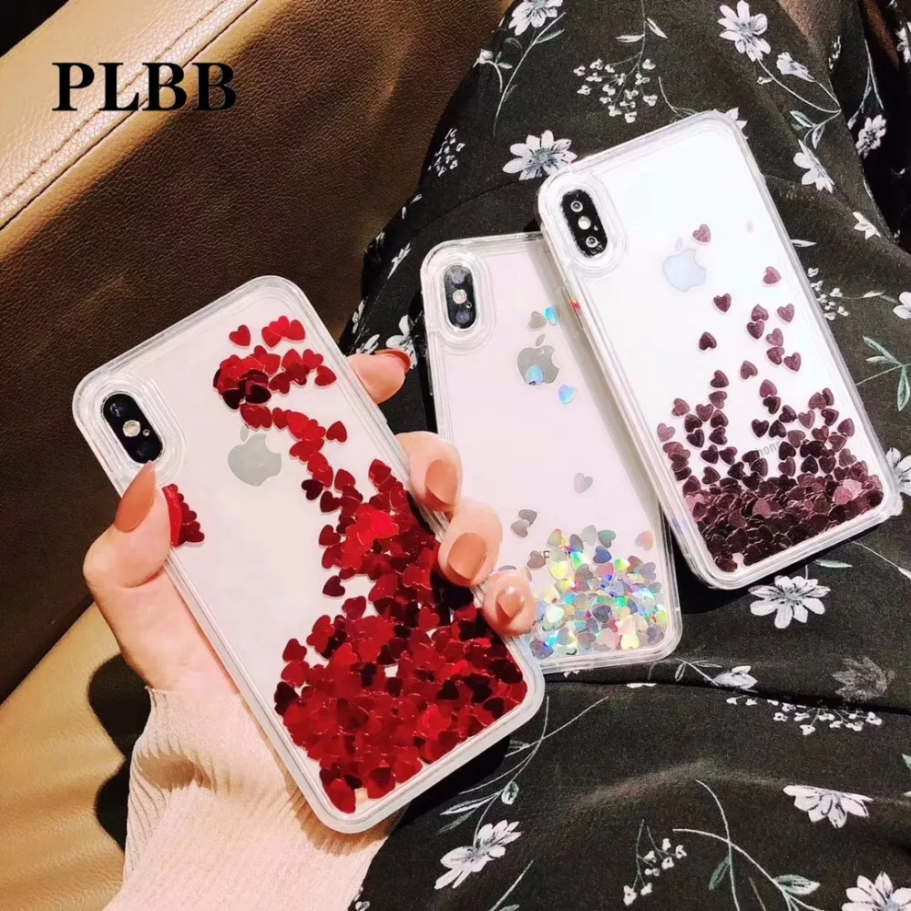 PLBB модный жидкий зыбучий песок чехол для iPhone X 6 6S 7 8 Plus BlingBling розовый красный