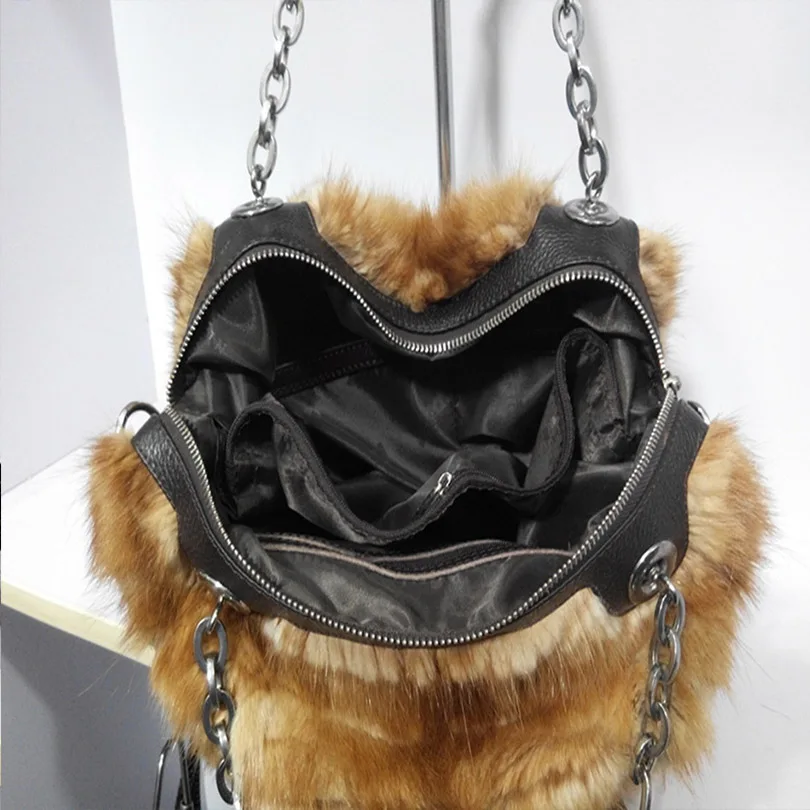 Женщины Натурального Меха Фокс Цепь Сумка Известного Бренда Bolso Mujer Moda Роскошные