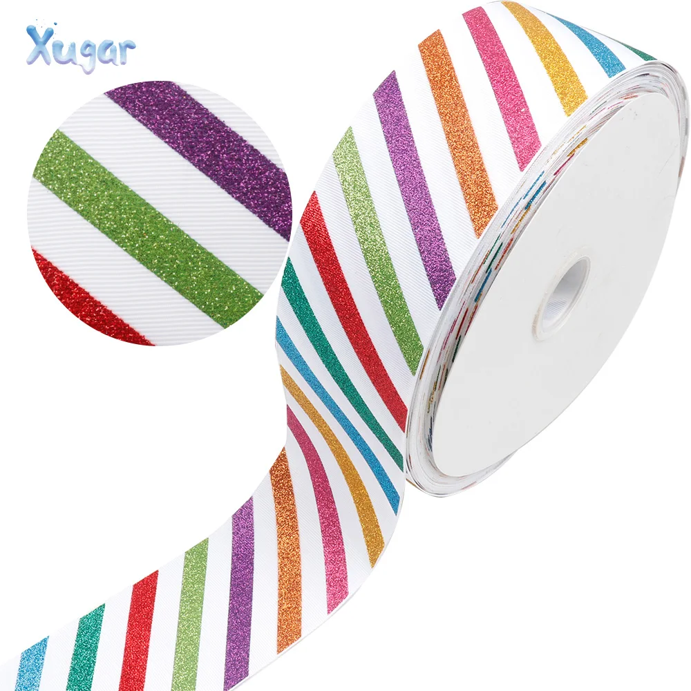 

(75mm) 3'' (1 yard/lot) Colorful Stripe Printed Glitter grosgrain ribbons For DIY Hair Bows gifts wrap ribbons decoration Crafts
