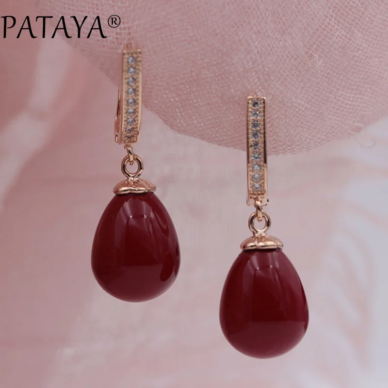 PATAYA, новинка 585, розовое золото, для женщин, Свадебная вечеринка, ювелирные изделия, искусственная раковина, овальный жемчуг, многоцветные, длинные, белые, натуральный циркон, свисающие серьги
