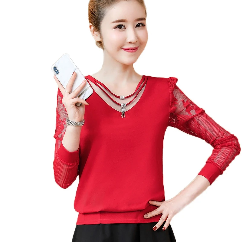 Для женщин летние женские топы шифоновые рубашки Sexy V шеи Blusa Feminina баски Кружева